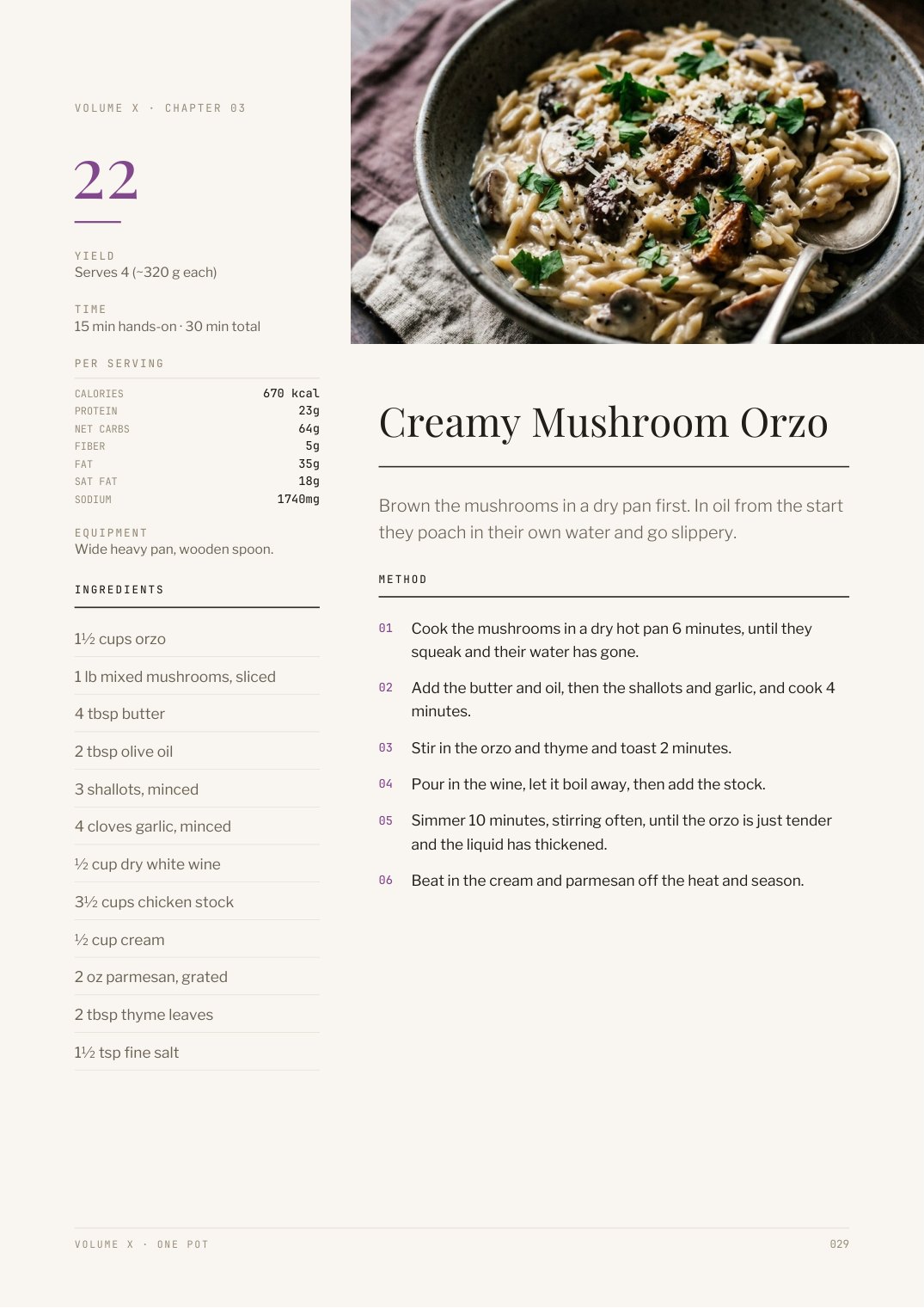Recipe page from One Pot