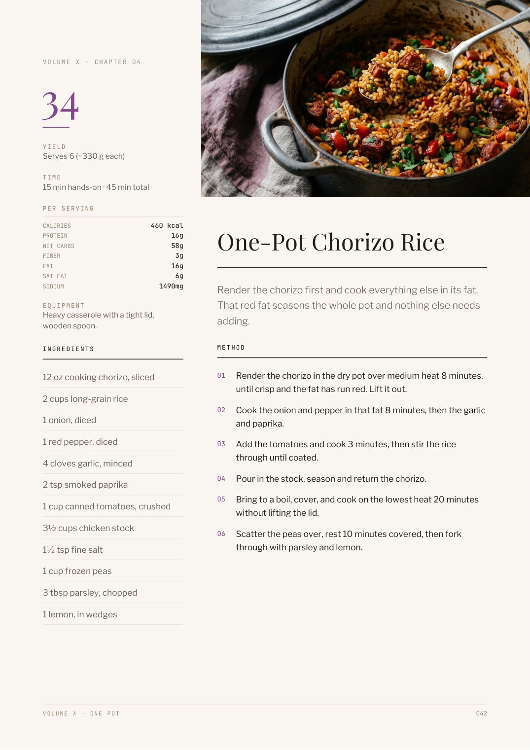 Recipe page from One Pot