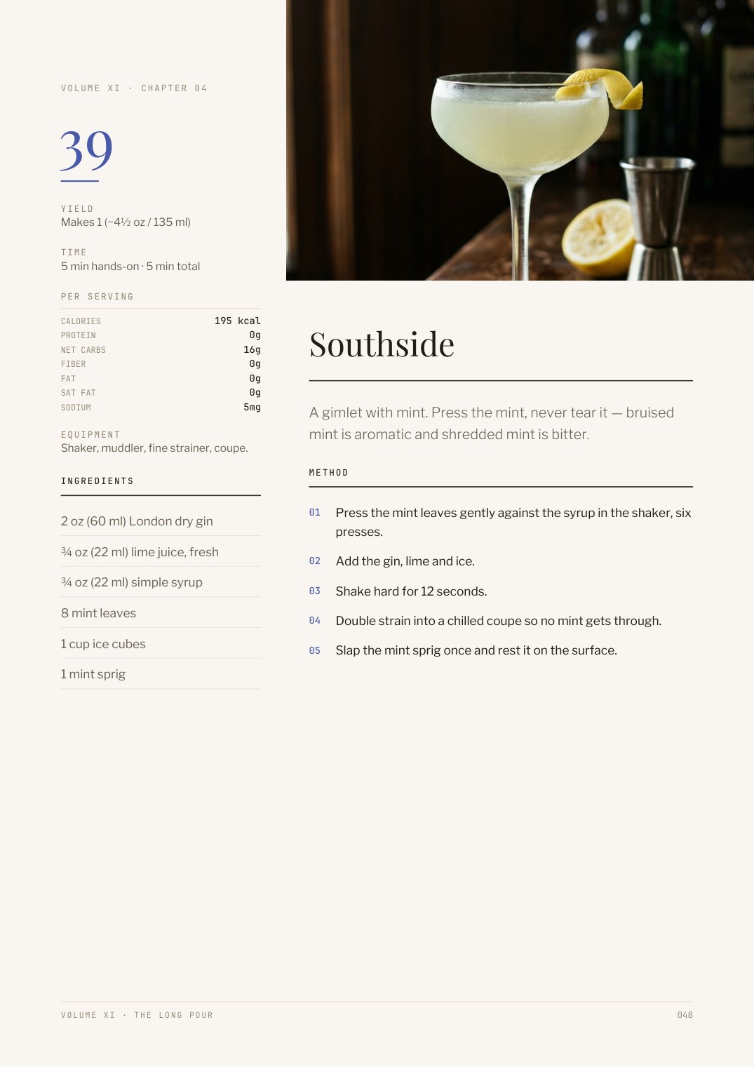 Recipe page from The Long Pour