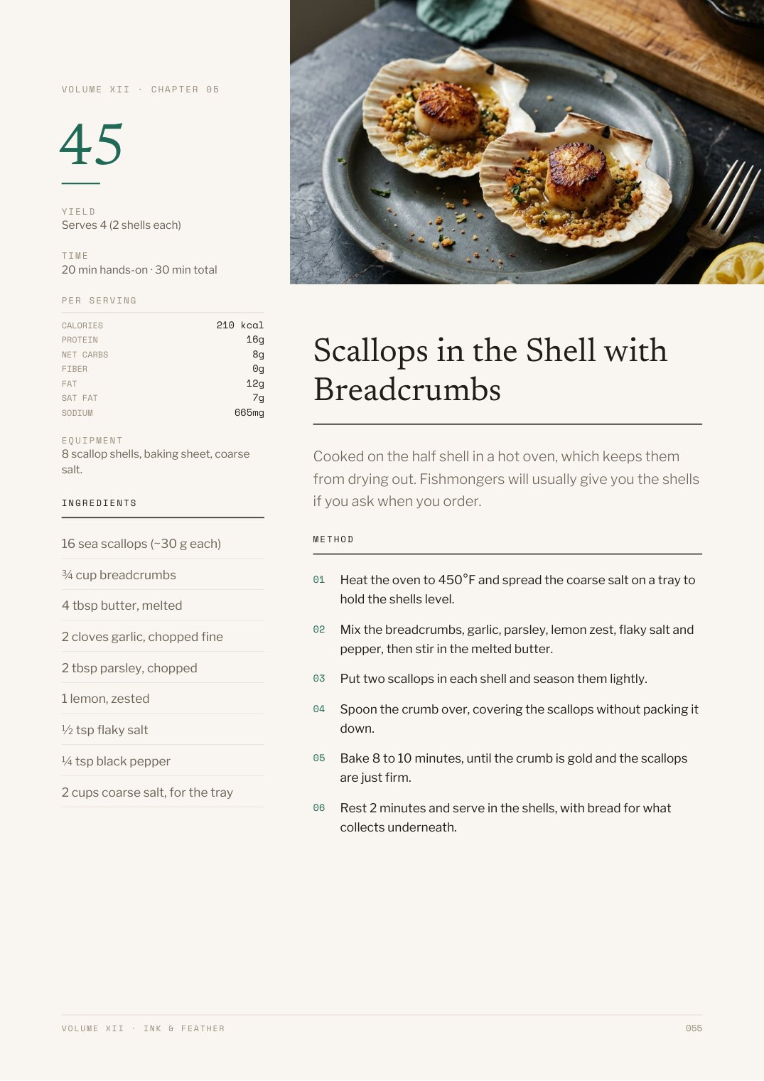 Ink & Feather cookbook interior recipe preview