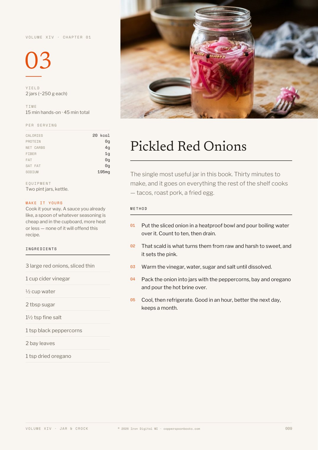 Page 9 of Jar & Crock — Pickled Red Onions recipe with dual metric weights and steps