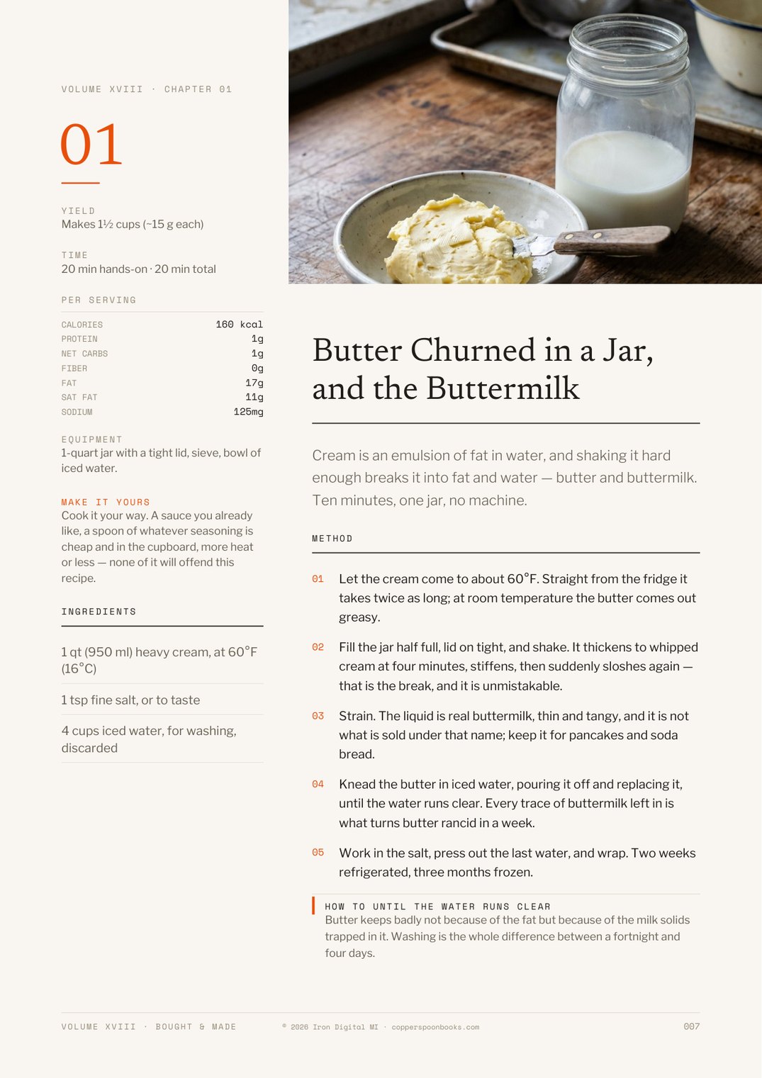 Page 7 of Bought & Made — Butter Churned in a Jar, and the Buttermilk recipe with dual metric weights and steps