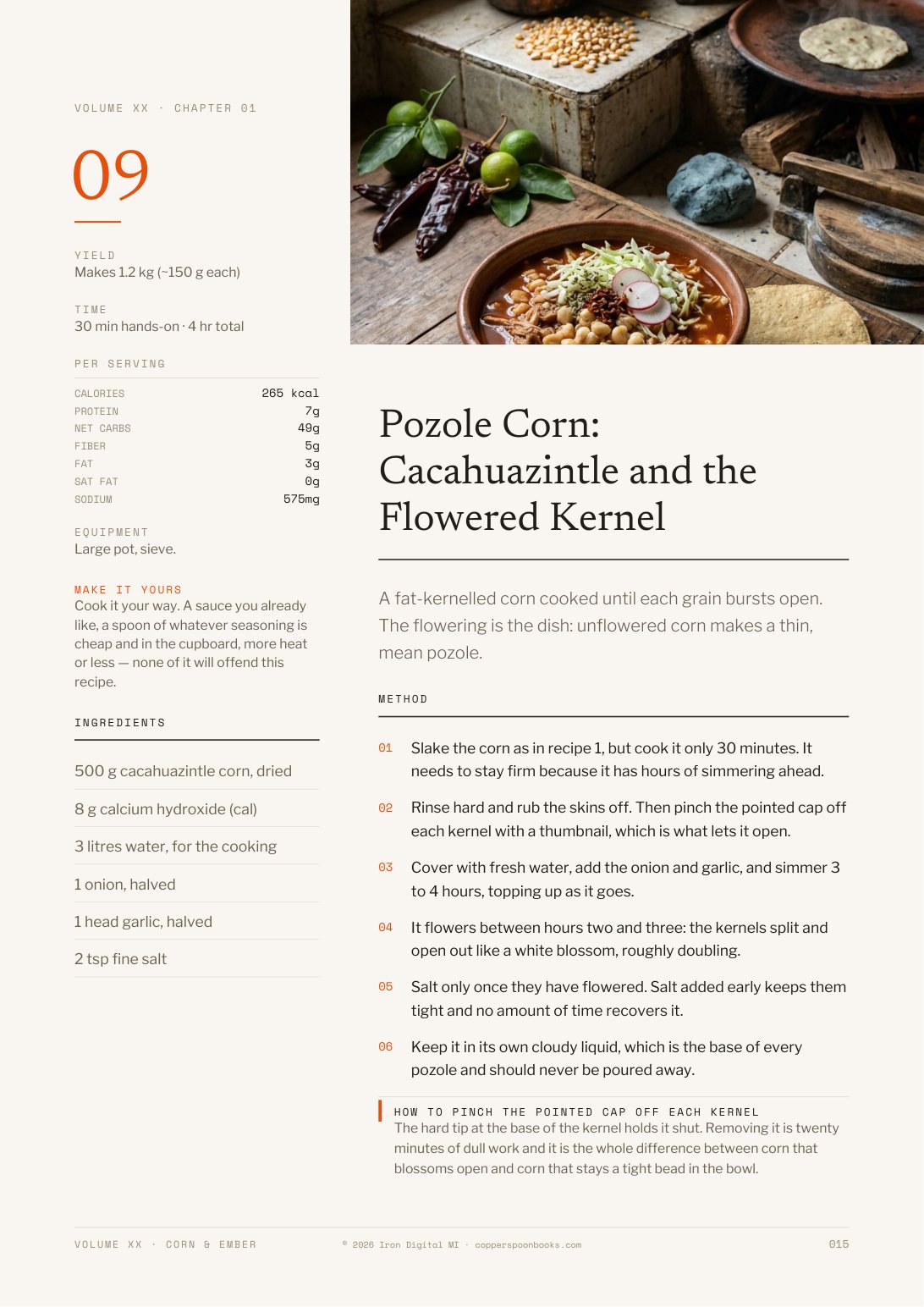 Corn & Ember cookbook interior recipe preview