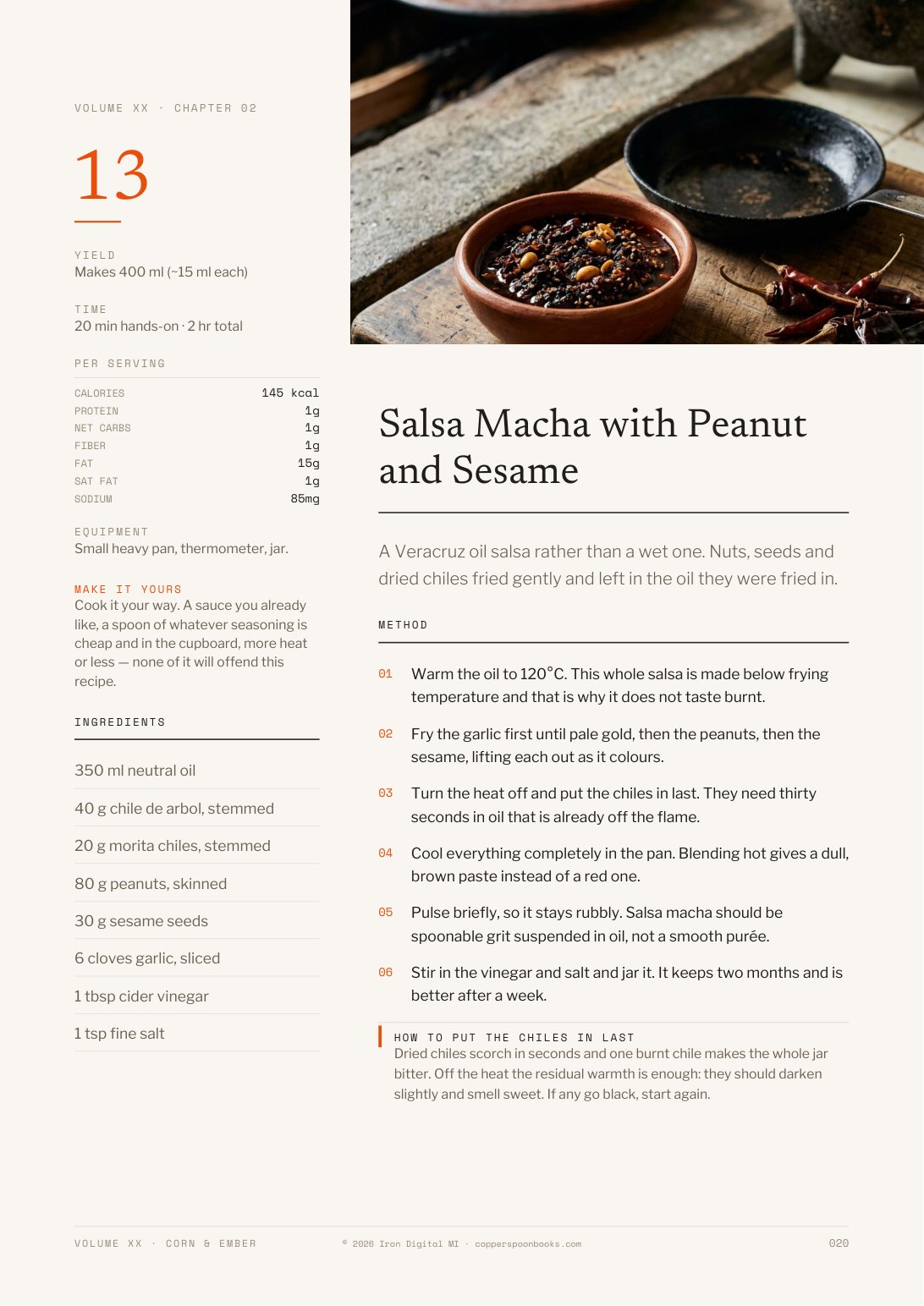 Corn & Ember cookbook interior recipe preview