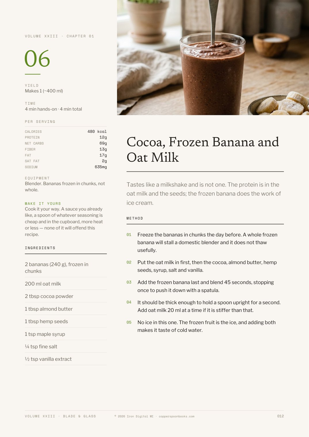 Page 12 of Blade & Glass — Mango and Coconut Water, Two Ingredients recipe with dual metric weights and steps