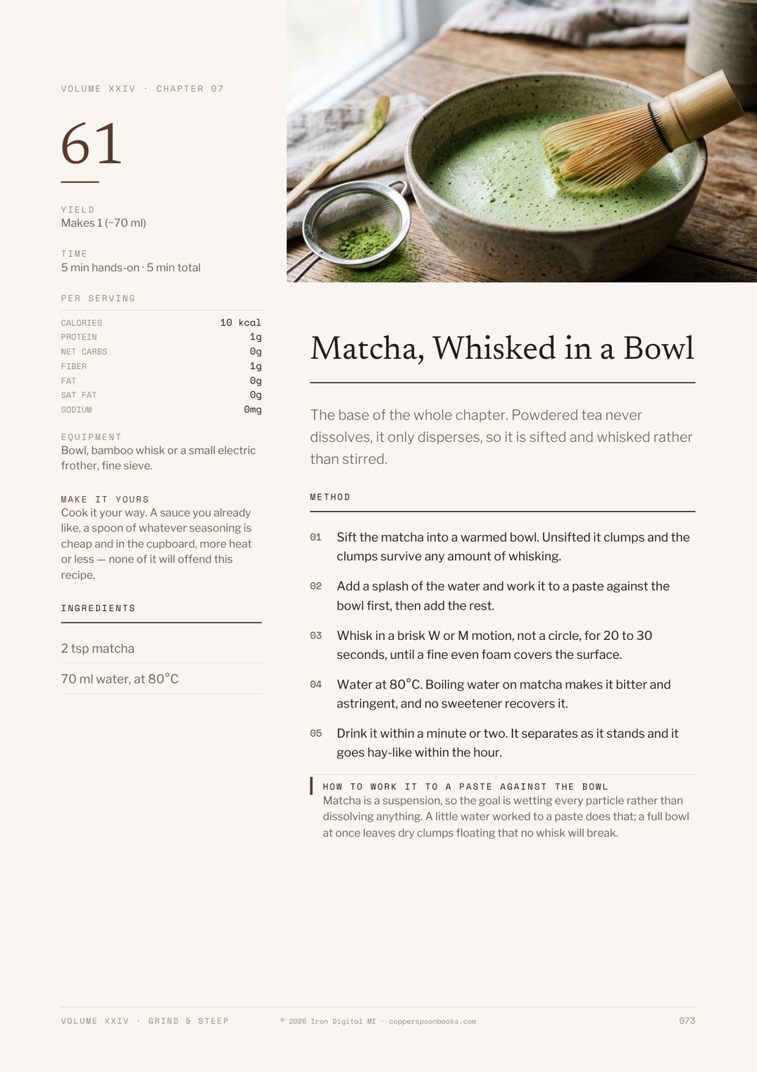 Grind & Steep cookbook interior recipe preview