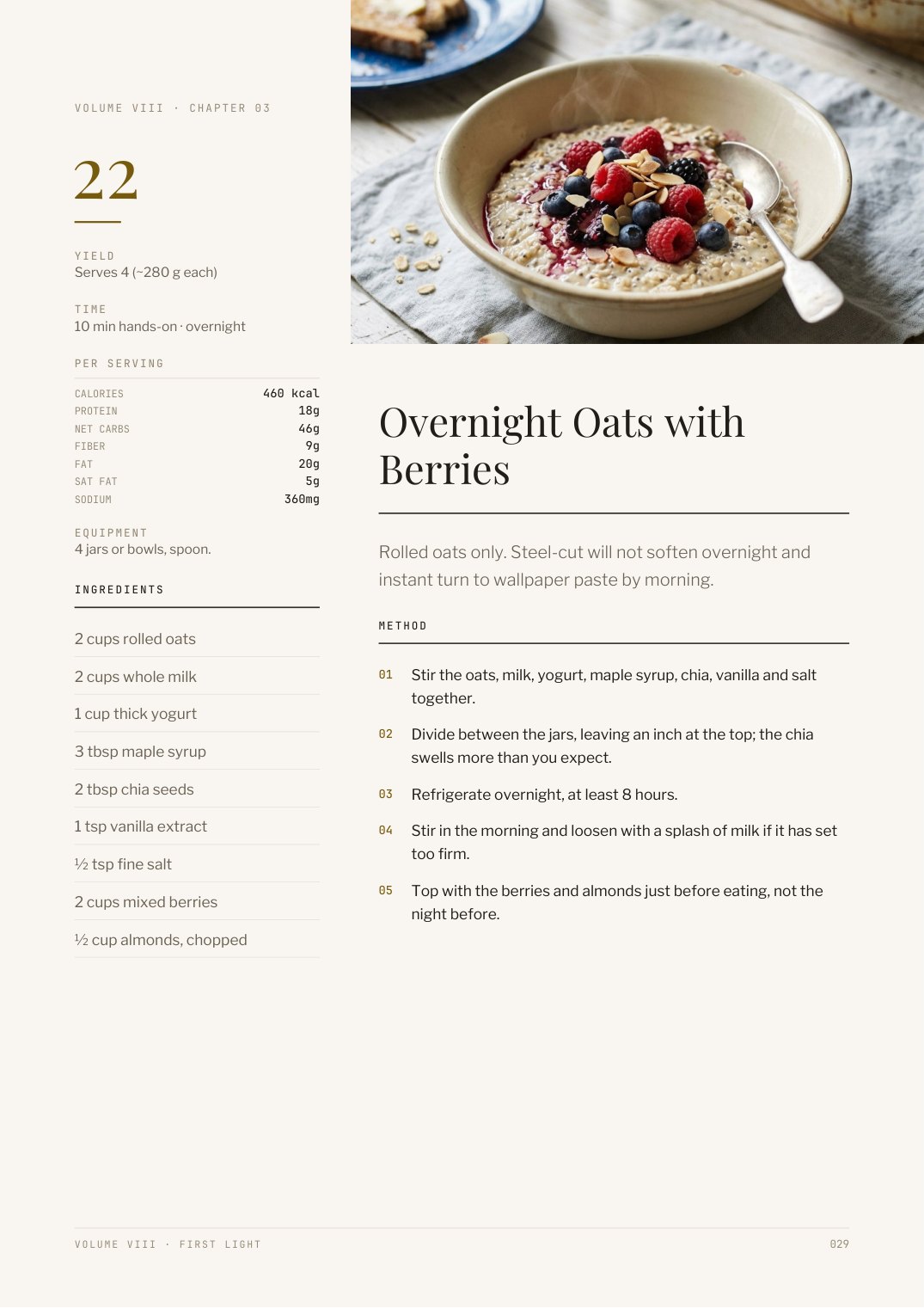 Recipe page from First Light